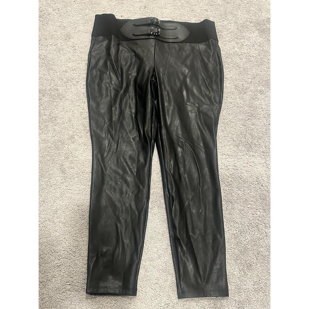 Express NWT Black faux Leather Pants With Double Buckle XL